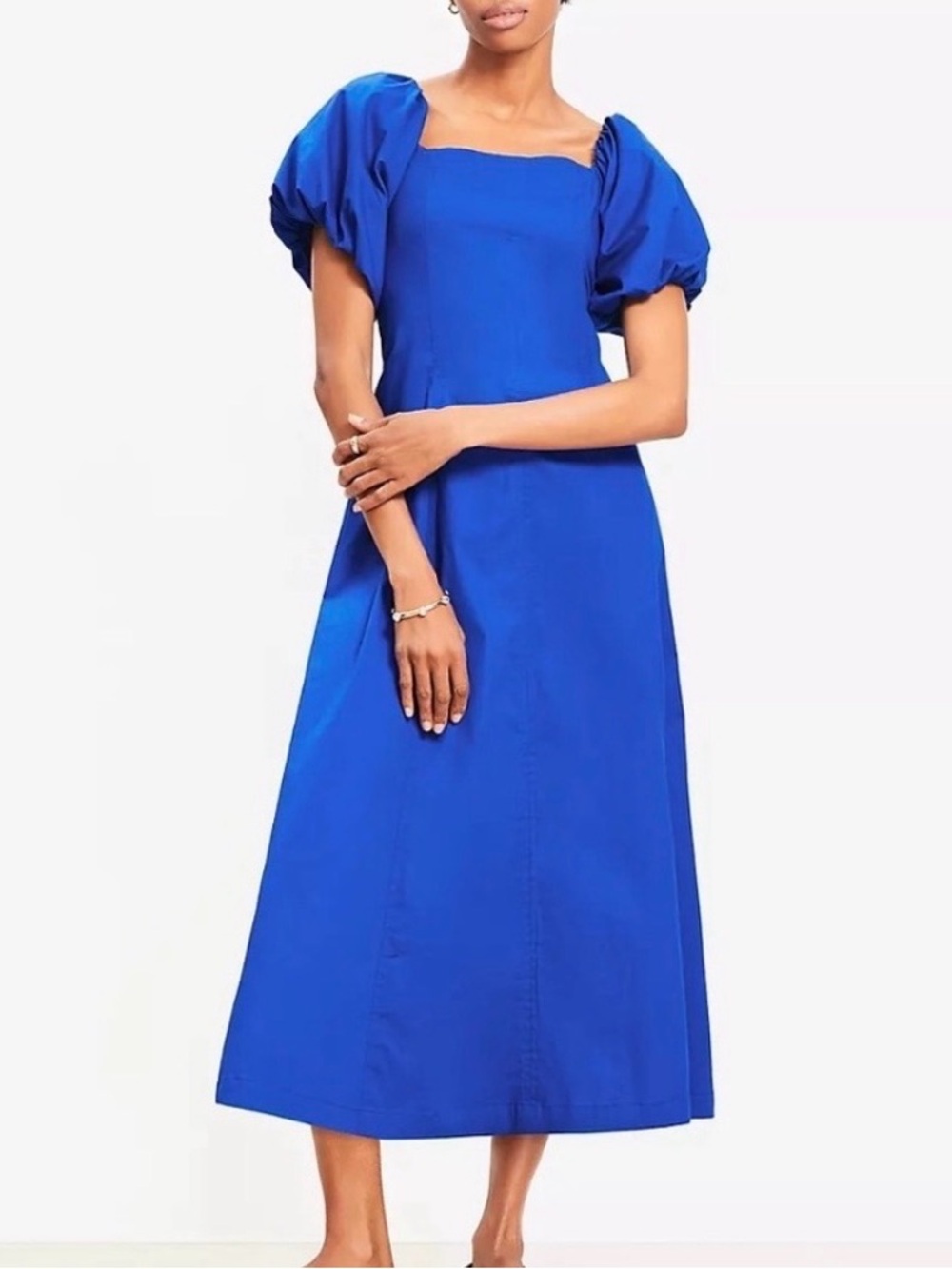 LOFT Royal Blue Puff-Sleeve Midi Dress